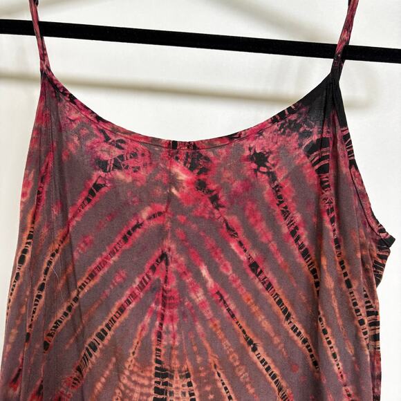 Bohemian Tie Dye Red Rayon Flowy Maxi Dress Adjustable Hippie Gypsy Festival - Picture 3 of 10